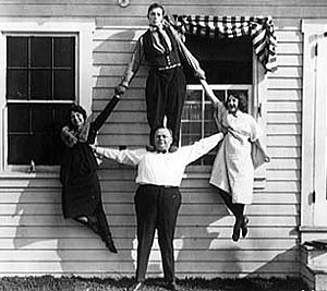 Keaton (top), Arbuckle (bottom), and gal pals